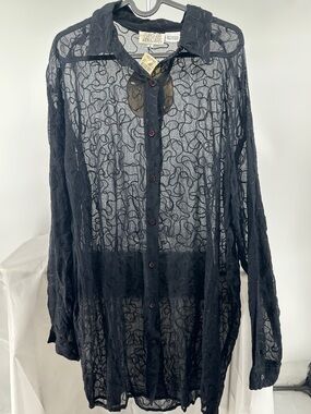 NWT Sand Dollar black sheer beach button up shirt